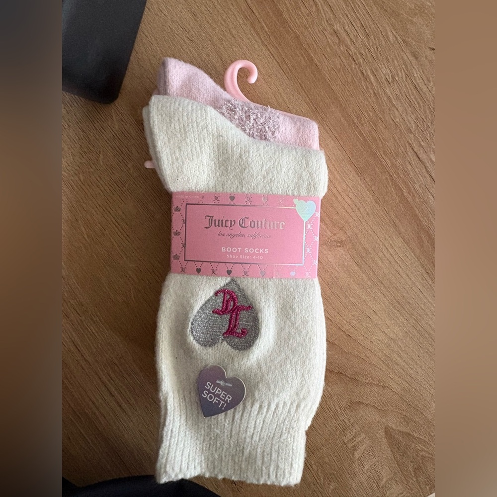 Juicy Couture Boot Socks - Pink and Cream